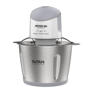 Arshia Electric Chopper – 3L Capacity – Dual Stainless Steel Blades – 500W Power – Safety Lock Lid & Non-Slip Base – Elegant White Design – Model 3419