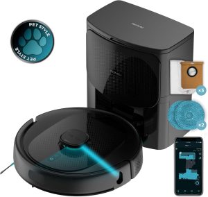 سيكوتك مكنسة روبوت ذكية Conga 9590 Spin Revolution Ultra Power مع نظام تنظيف 4 في 1 (كنس، شفط، مسح وفرك)، قوة شفط 10,000 باسكال، تقنية الملاحة بالليزر لرسم الخرائط بدقة، بطارية 5200 مللي أمبير تدوم حتى 240 دقيقة، نظام مسّاحات دوّارة SpinWet بضغط ثابت، فرشاة سيليكون مضادة لتشابك الشعر مثالية للحيوانات الأليفة، قاعدة تفريغ ذاتية بسعة تخزين غبار حتى 12 أسبوعاً، مع تحكم ذكي عبر التطبيق والمساعدات الصوتية.